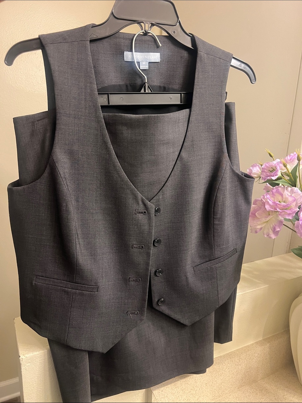 ANTONIO MELANI Charcoal Gray Tailored Men's Vest